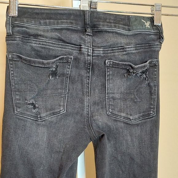 American Eagle Outfitters Black Hi Rise Distressed Jegging Jean Legging 2 GUC - Picture 5 of 16